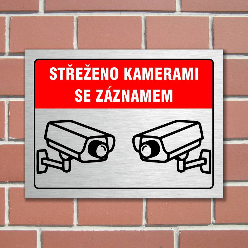 Cedulka "Střeženo kamerami" stříbrná, Velikost A5, var 5